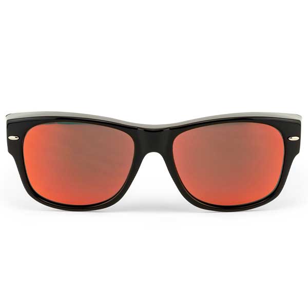 Polarized Retro Square Frame Sunglasses Matte Black Frame With Red Fire Mirror Lens